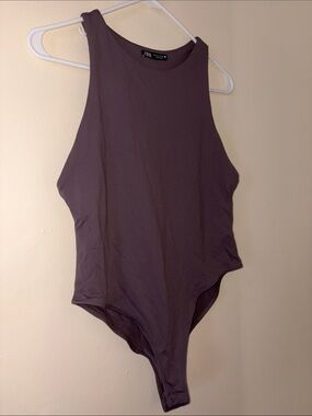 Zara Plum High-Neck Sleeveless Bodysuit